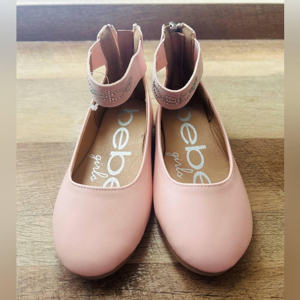 Bebe Girls Pink Shoes Ballet Flats with Rhinestone Studded Ankle straps,Size 10 - Picture 7 of 10